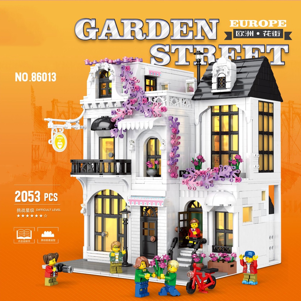 Creative Street View Series Flower Street with Light Blok Bangunan Mainan Model Bangunan