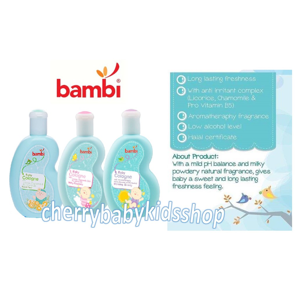 Bambi Baby Care Cologne / Compact Powder / Hair Lotion / Anti Mosquito / Face Cream / Diaper / Prickly Powder / Mild Lotion / Sunscreen / Mom Anti Stretchmark / Minyak Wangi Bayi 100 ml CBKS