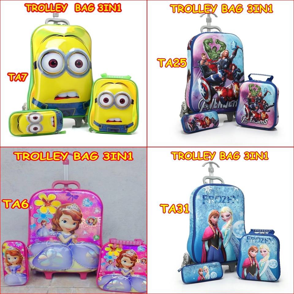 3in1 Trolley Bag Karakter ( TAS ANAK / TROLLY ANAK / TAS LUNCHBOX )