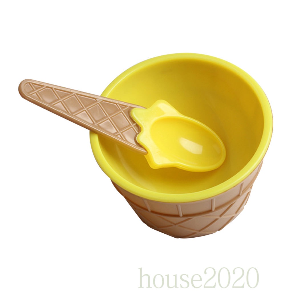 [HOUSE2020]Kids Ice Cream Cup Children Dessert Ice Cream Mixing PP Bowl with Spoon Dinnerware Tableware, Yellow