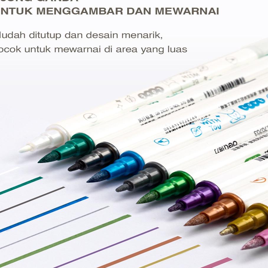 

Ready Banyak ❅ Deli Felt Pen Spidol Warna Tip 2 Sisi 10 Warna Metalic 70704^