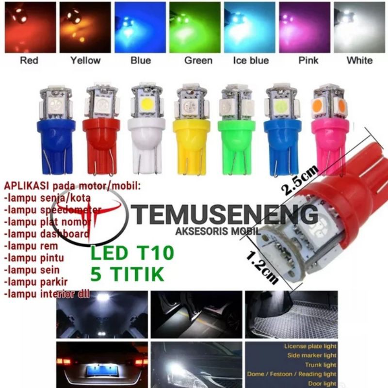 Lampu Led T10 tancap 5050 Jagung Sen Sein Spedometer Spedo Rem Senja Plat Nomor Mobil Motor 5 Titik