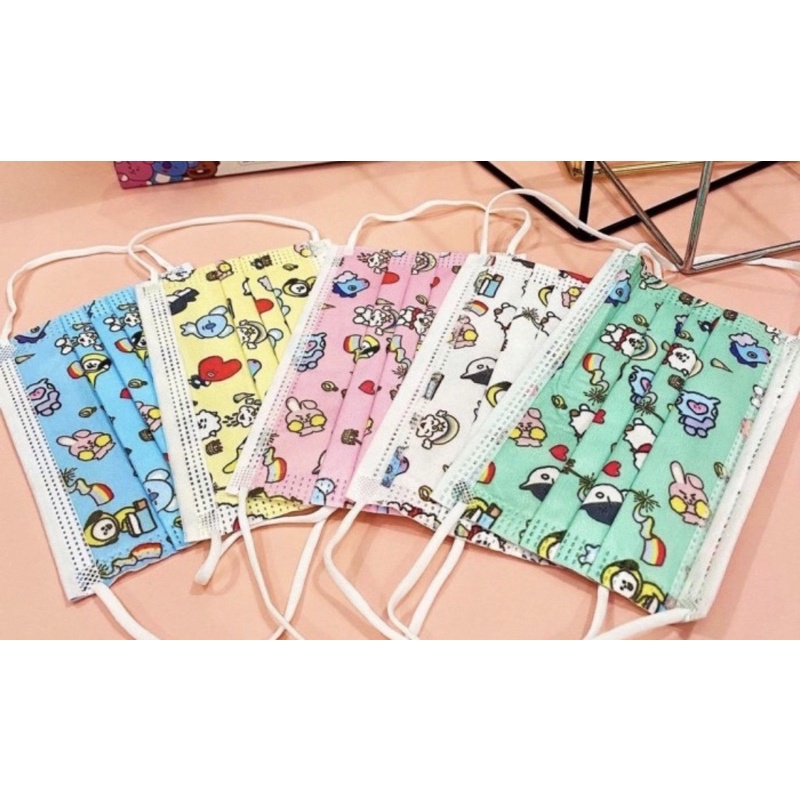 Masker Anak Earloop 3PLY - Masker Anak Karakter BTS - Masker Anak Earloop Motif Kartun ECER