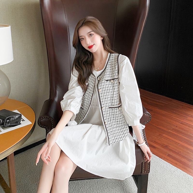 Baju Import Wanita Korean style Big Size Ukuran Besar Tweed ZR vest // Atasan Baju Blouse Dress Tuni