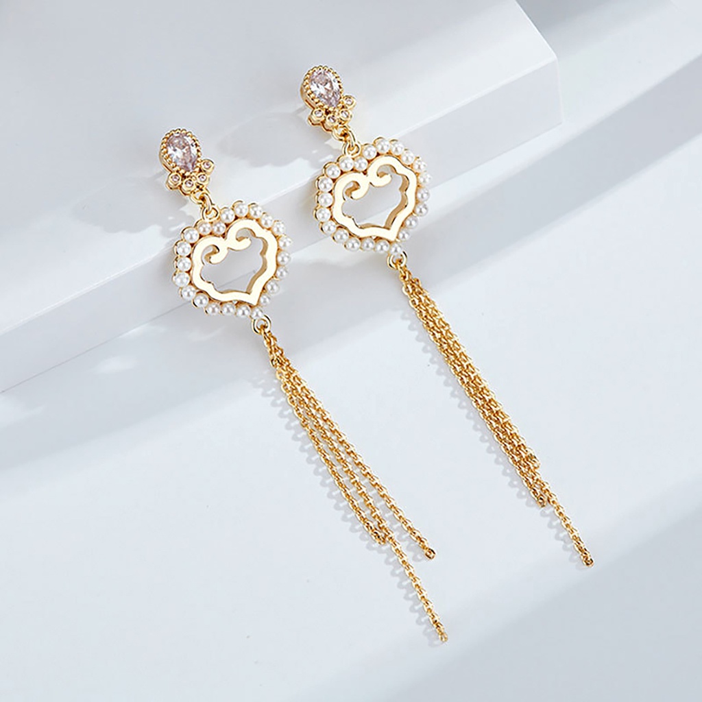 Hu Hu Hu Hu Hu Alat Bantu Pasang Kacamata♡ 1 Pasang Anting Stud Rumbai Panjang Bentuk Kipas Gaya China Elegan Untuk Pernikahan