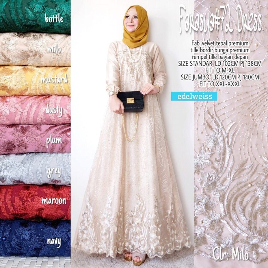 FARASYA DRESS GAMIS VELVET FIT TO JUMBO SERAGAM KONDANGAN - denim(biru muda, standart