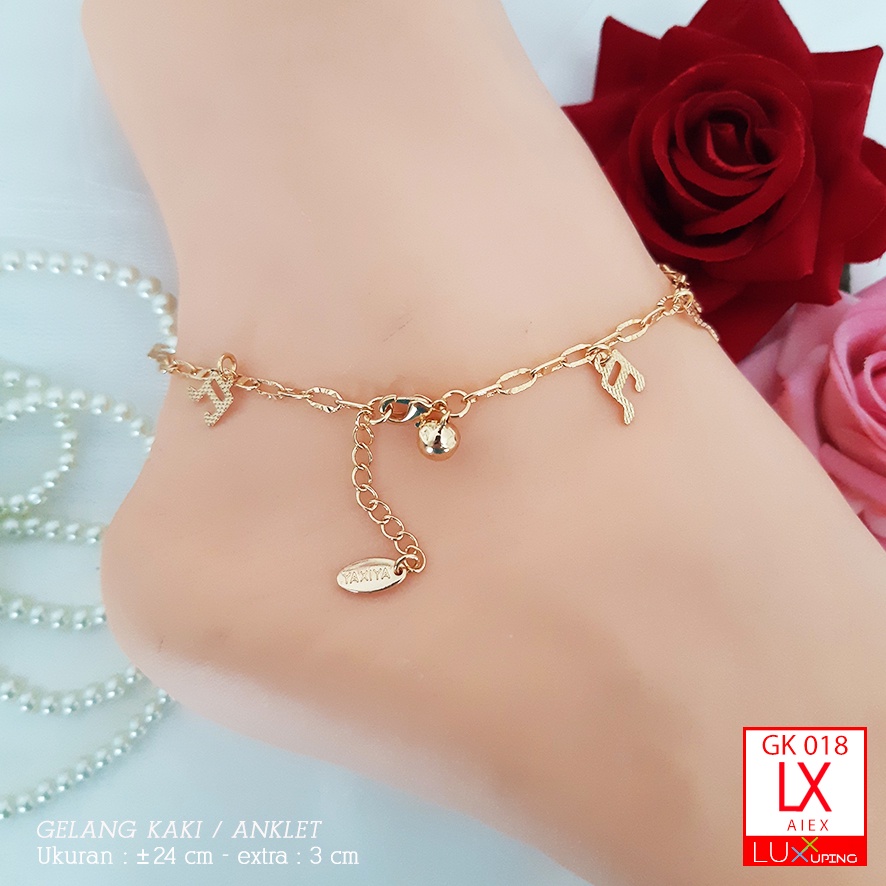 GK 018 Gelang Kaki Melodi Musik Nada Anklet Perhiasan Lapis Emas 18K Gelang Motif Love Cinta Kado Pacar Gelang Kaki Xuping Luxx Xuping