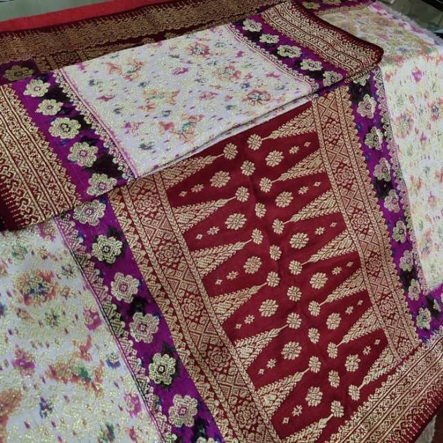 songket palembang asli tenun 3D limar penuh sutra ori cristal