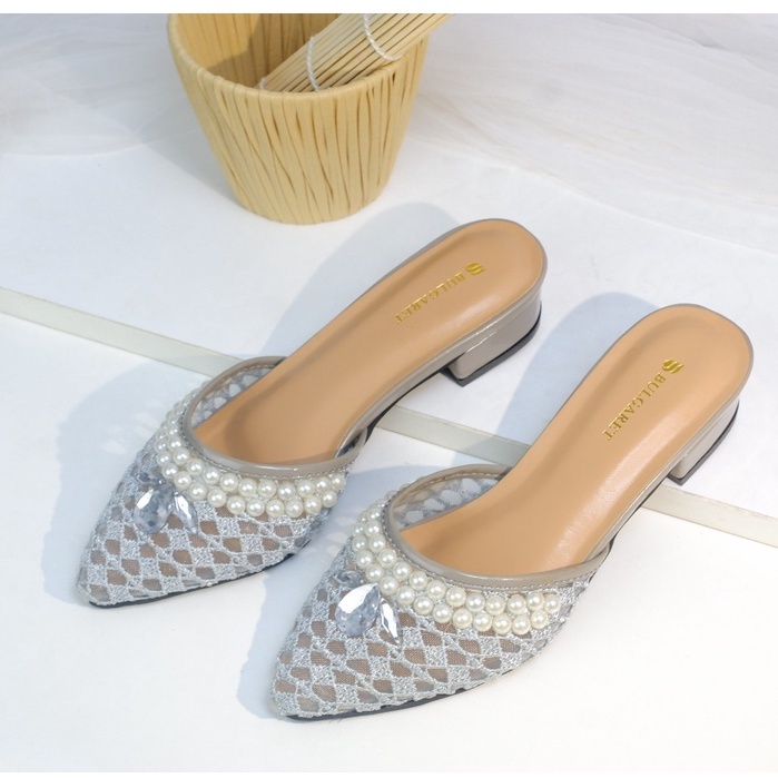 FLASH SALE 7.7 Sandal Wanita Heels Brukat Strap Mutiara HD 09