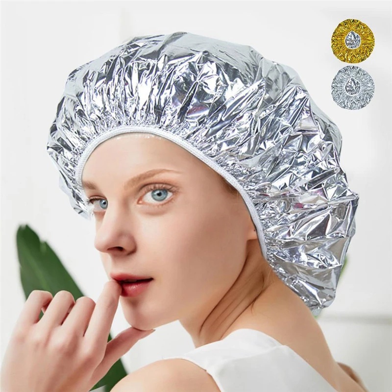 1 Pc Topi Mandi Elastis Bahan Aluminum Foil Tahan Panas Anti Air Untuk Wanita