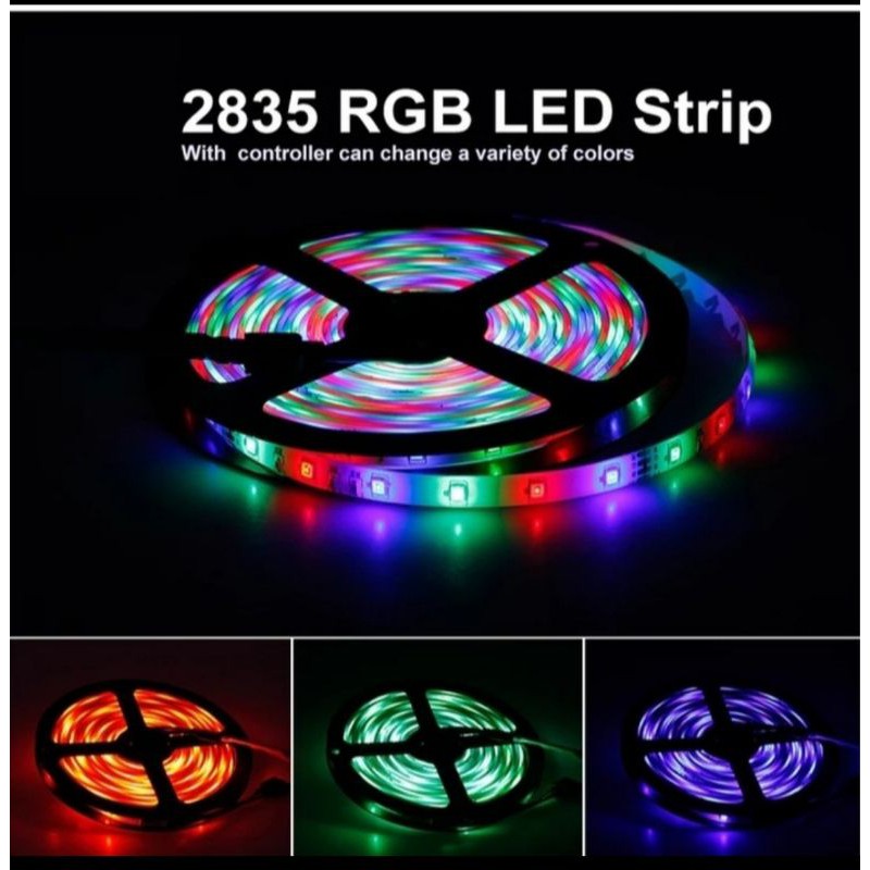 lampu LED strip RGB warna warni ip44 3528 komplit remot dan adaptor