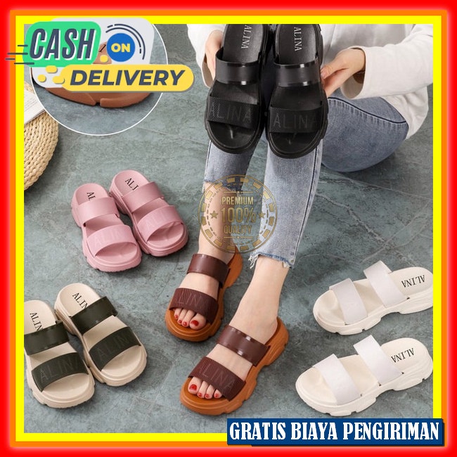 Sandal Kekinian Cewe Style Korea Sendal Slop Cewek Karet Terbaru Sepatu Sendal Selop Jelly Wanita Ke