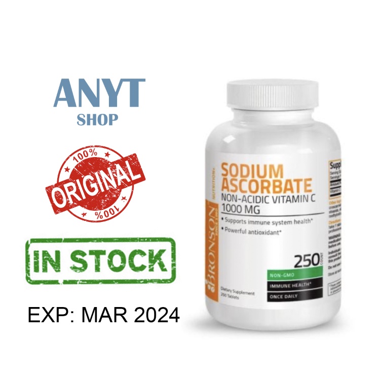 Bronson - Vitamin C Sodium Ascorbate Non-Acidic Non-GMO - 1000 mg - 250 Tablets