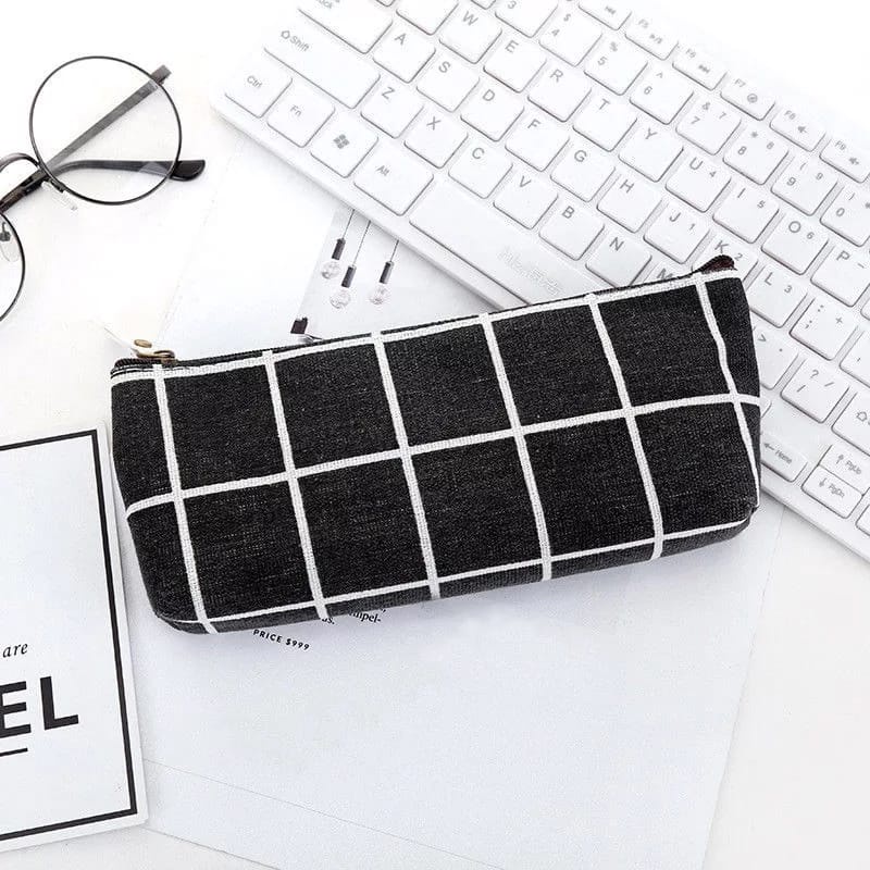 Tempat Pensil Sekolah Kanvas Stylish Simple Import Kotak Pensil Motif Aesthetic Resleting Bisa Untuk Alat Tulis Makeup-Hitam