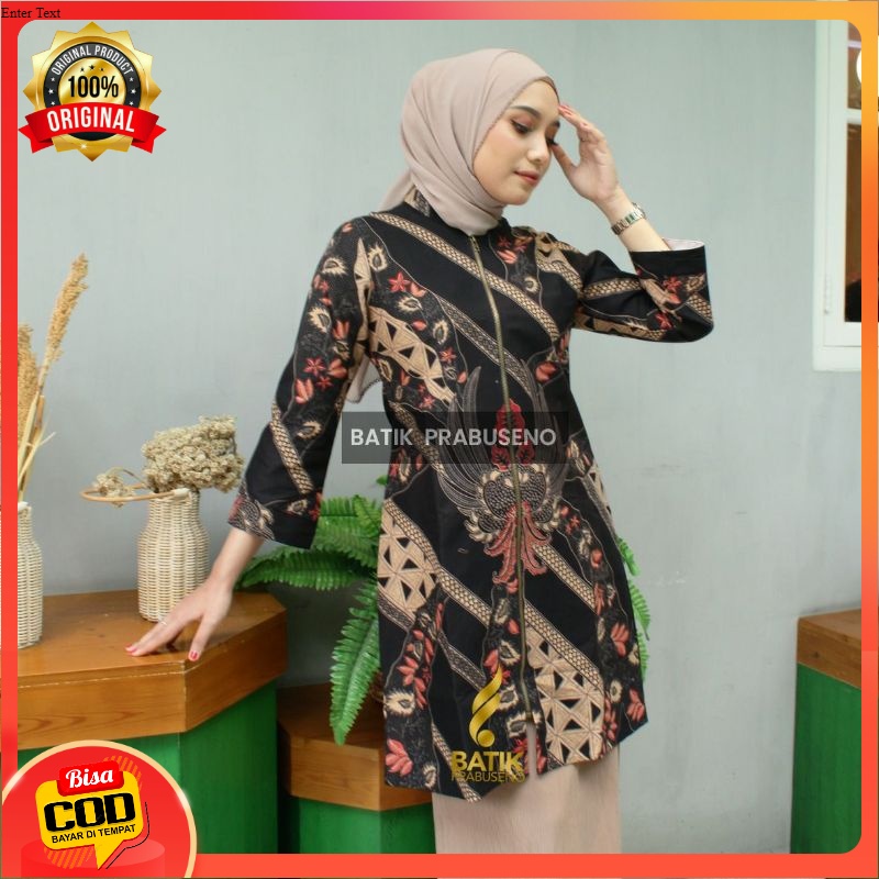 TUNIK CENDANA ATASAN BATIK WANITA LENGAN PANJANG KATUN PRINTING MOTIF BATIK PRABUSENO ORIGINAL BATIK