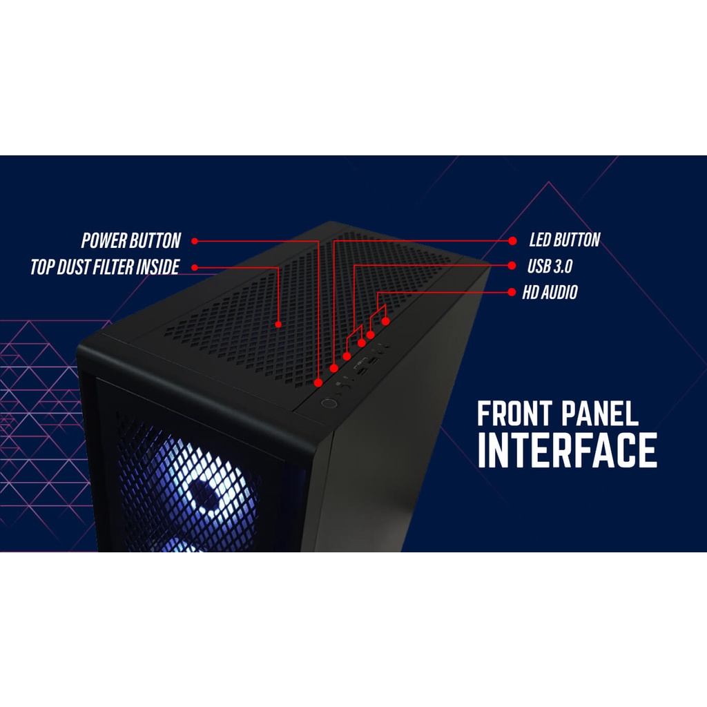 Cube Gaming Stalla Black + 3 Fan RGB Support VGA Vertical Casing PC