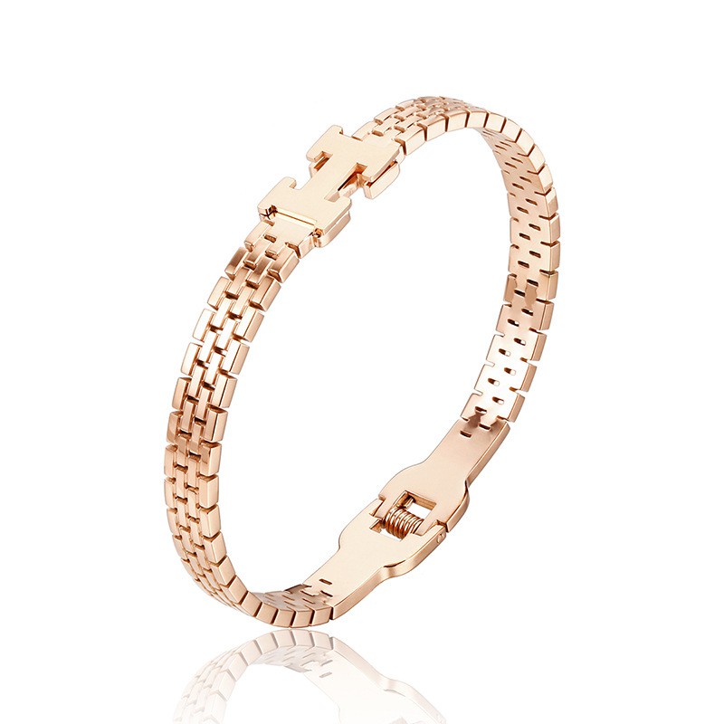 Gelang Bangle Titanium Korea Belt Kdrama Kpop Huruf H Besar Silver Rosegold Gold - BB510