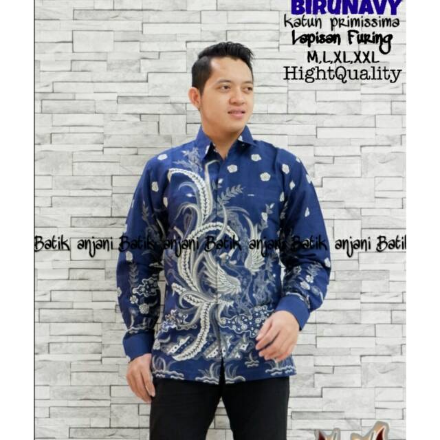AJISAKA BIRUNAVY.Kemeja Batik Pria Modern