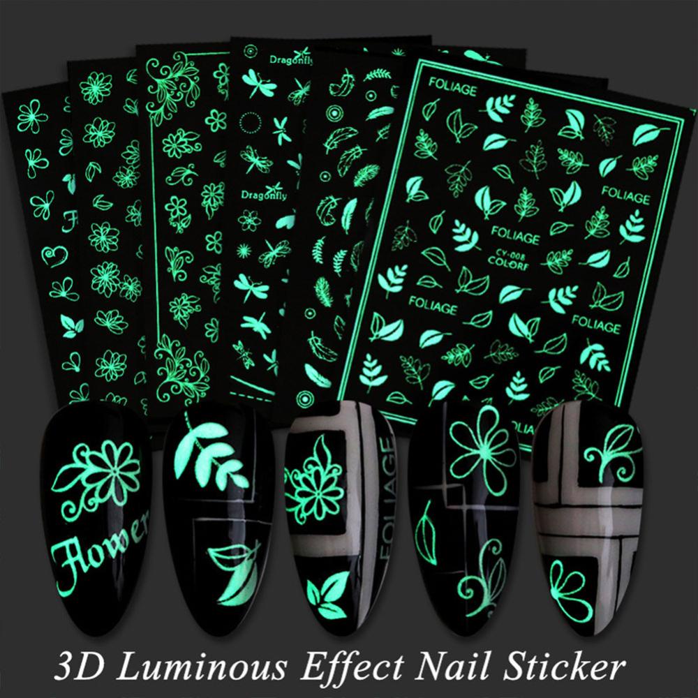 Timekey A2K7 Stiker Kuku 3D Motif Daunbunga Butterfly Efek Luminous Untuk Dekorasi Nail Art