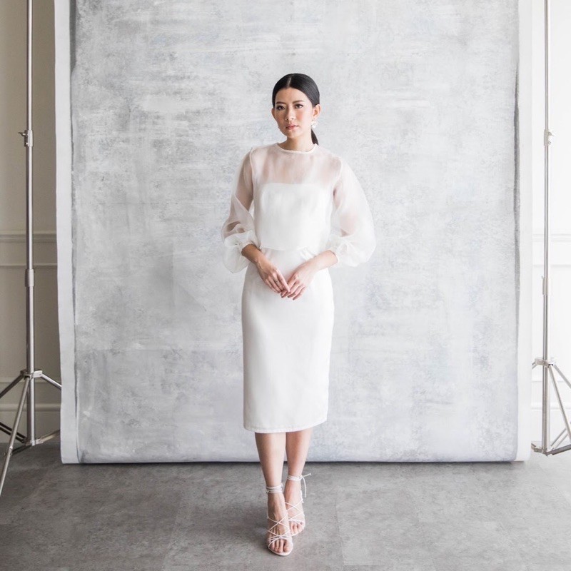 SAERAH diora dress set organza outer 2 pieces PRELOVED like NEW BEST SELLER midi party elegant gown