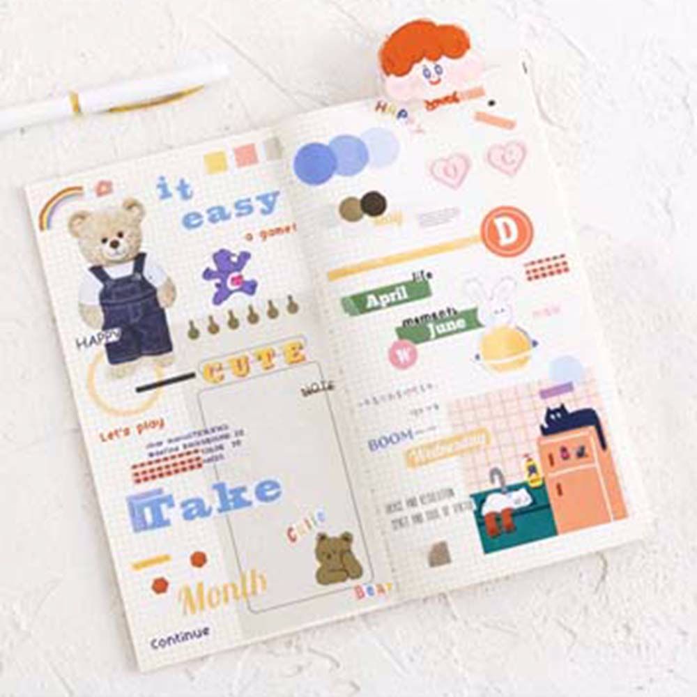 ELEGANT DIY Scrapbook 20 Page Stationery Sticker Decoration Stickers Notebook Sticker Set Cute INS Style Journal Diary Stickers Cartoon Bear Vintage Rosy Posy