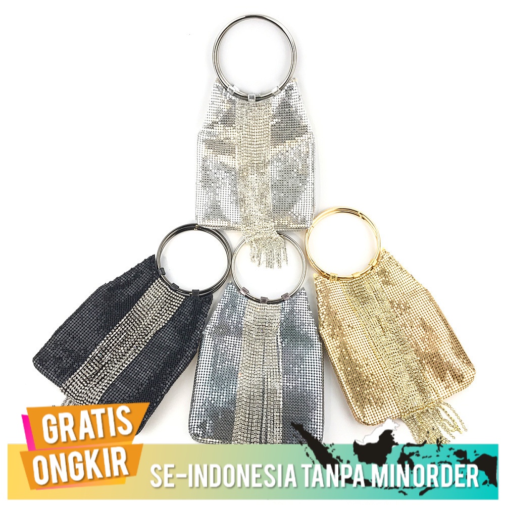 Tas Pesta Wanita Import Elegant Berlian Imitasi Cincin Pegangan Wanita tas Lembut