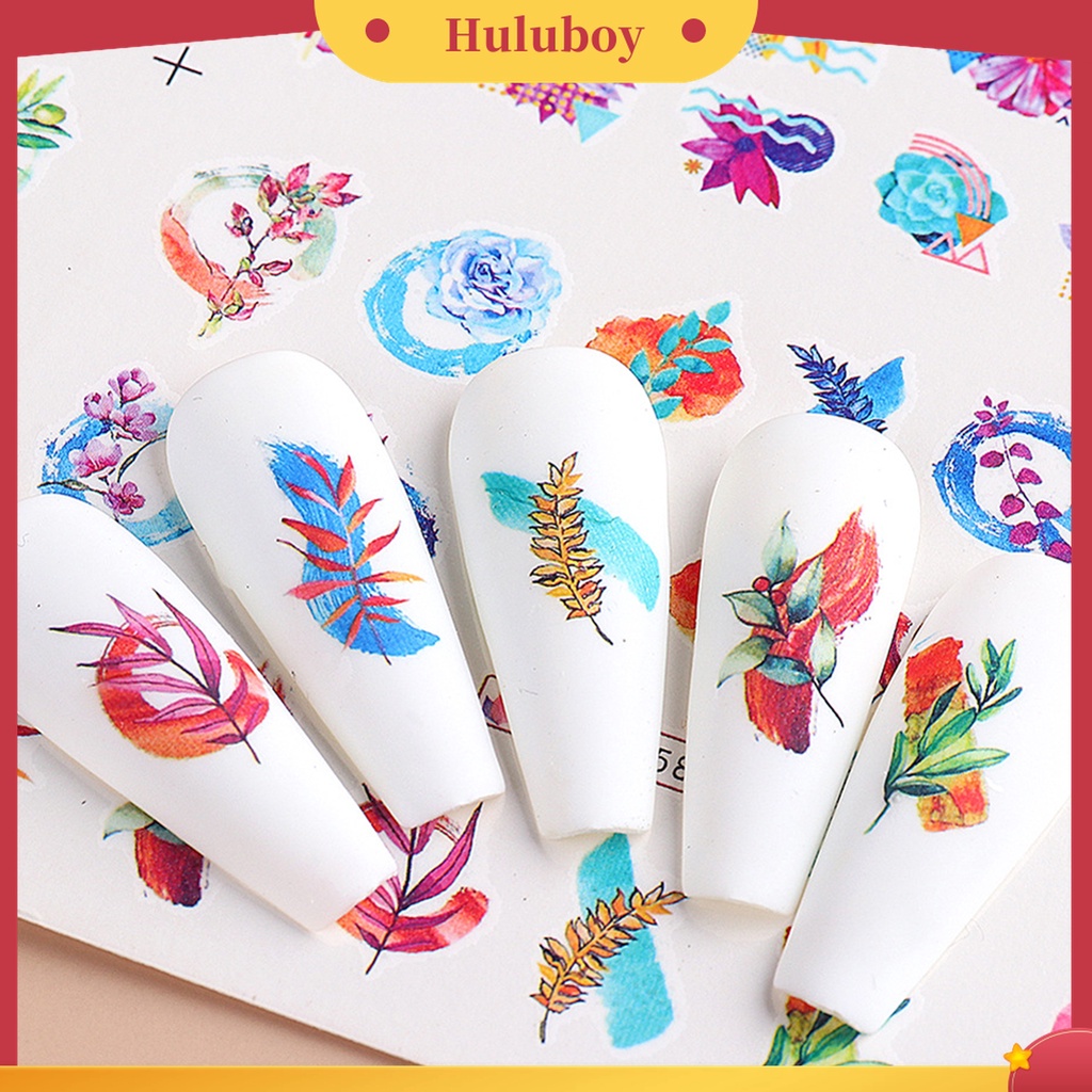 Huluboy Huluboy♡ Stiker Kuku Aneka Motif Bunga / Daun / Cat Air Untuk Manicure