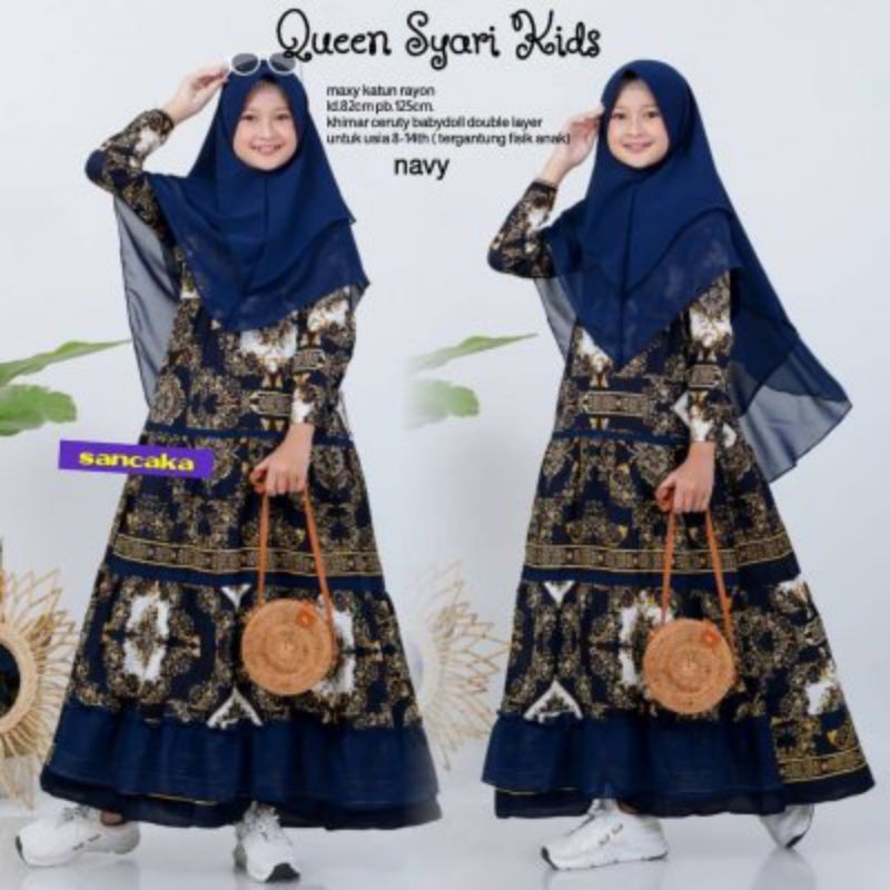 SL Queen syar'i kid ORI by Sancaka / gamis anak remaja tanggung set plus kerudung / gamis kekinian