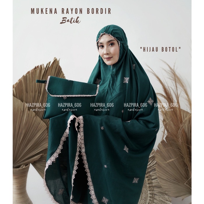 PROMO MUKENA DEWASA KATUN RAYON BORDIR BATIK JUMBO - Hijau Botol