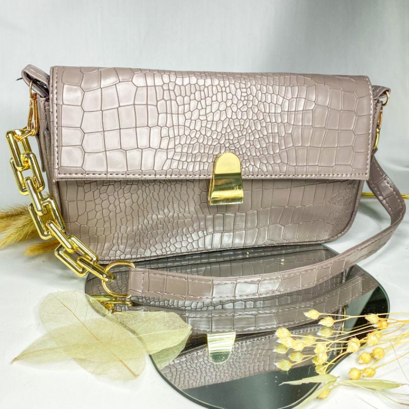 Chain Croco Nude/tas wanita/tas kece/tas kekinian