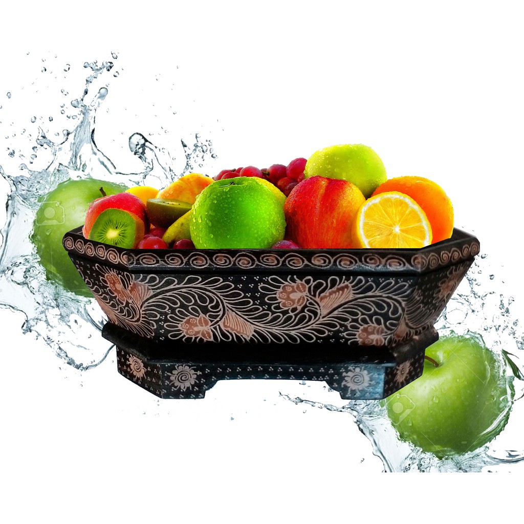 TRAY KAYU BATIK/ PIRING SAJI BUAH hitam putri malu