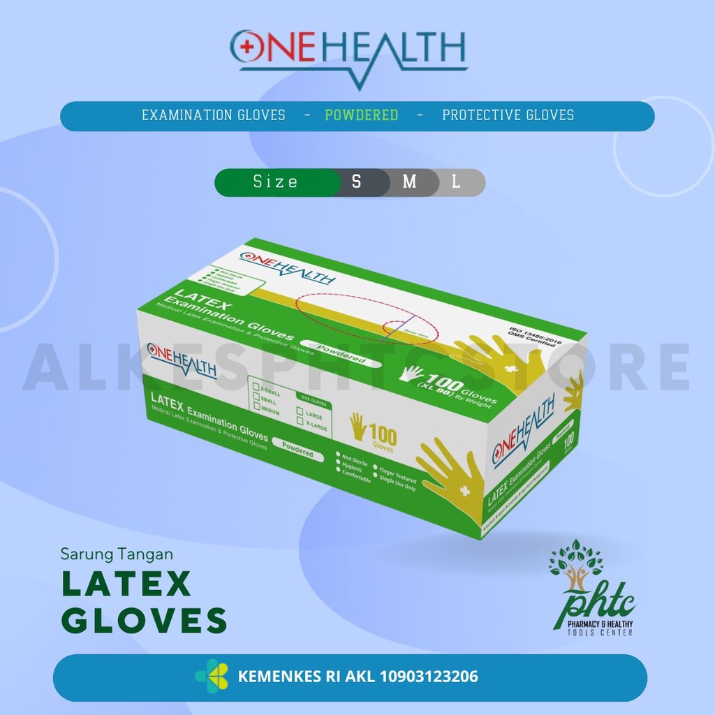 ONEHEALTH Sarung Tangan Karet l Examination Latex l Hand Gloves l Handscoon Pre-Powdered