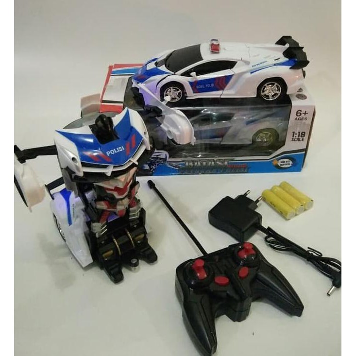 MAINAN MOBIL REMOTE POLISI JADI ROBOT/MOBIL RC TRANSFORMER
