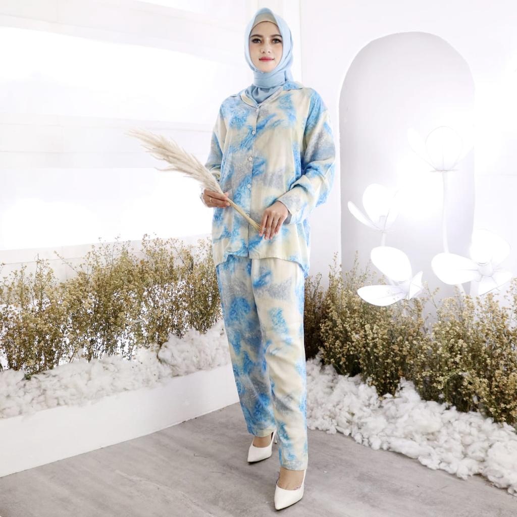 Piyama Tie Dye PP Collection 1 Fizah Eka Bambo Ratie Dinar & Tary Piyama Rayon Piyama Jumbo-PP BAMBO BIRU