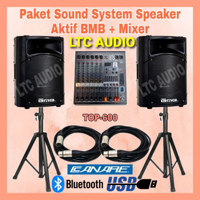 PAKET SOUND SYSTEM SPEAKER AKTIF BMB MN115A + MIXER SOUNDBEST TOP 600 / PAKET SOUND OUTDOOR 15 INC