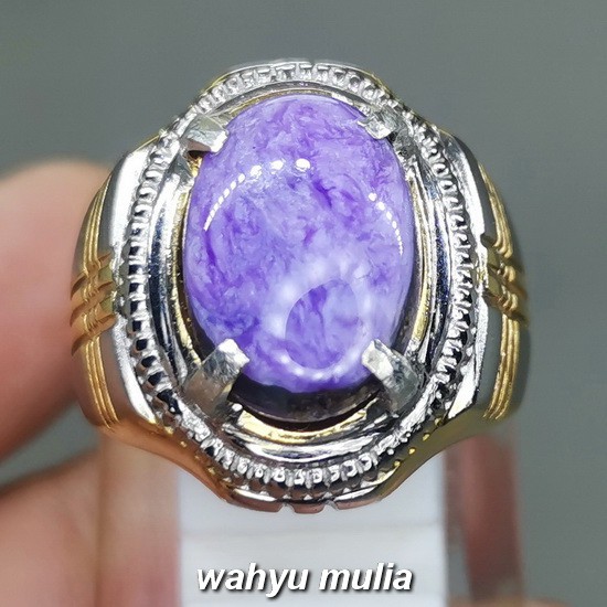 Cincin Batu Akik Charoite Bulu Macan Ungu Asli (Kode 1956)