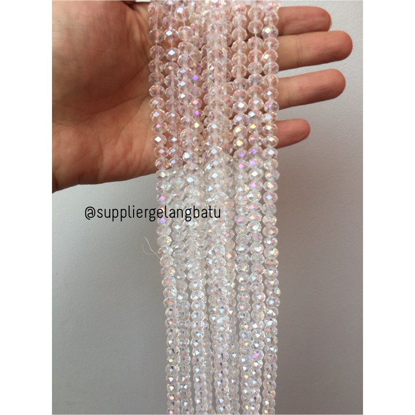 Crystal Ceko Doft 8mm WHITE QUARTZ putih bening manik bakpao rondele fashionita pria wanita model