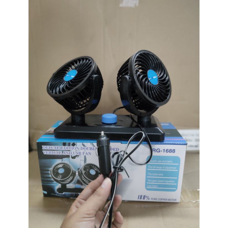 Kipas Mobil Ganda Double Fan Car Port 12V dan 24V &amp; 5V USB