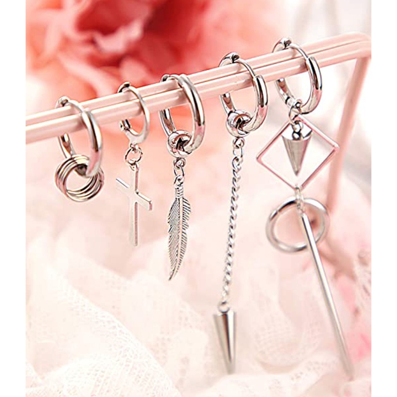 SIY  24Pcs Huggie Hoop Earring Stainless Steel Dangle Hinged Feather Drop  Earrings