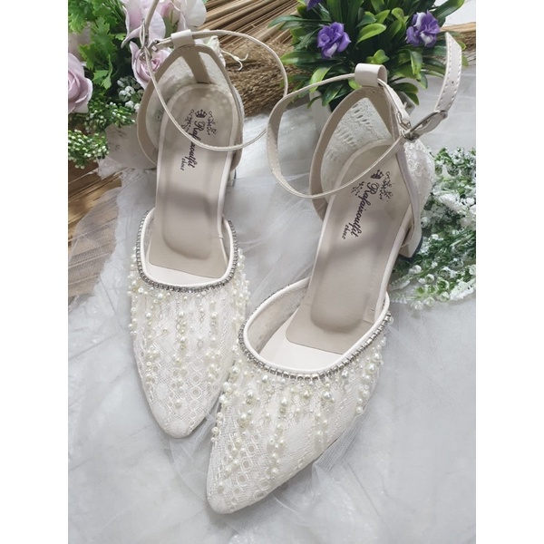 sepatu Rafaizoutfit sepatu wedding Rachel broken white cream tinggi 7cm tahu