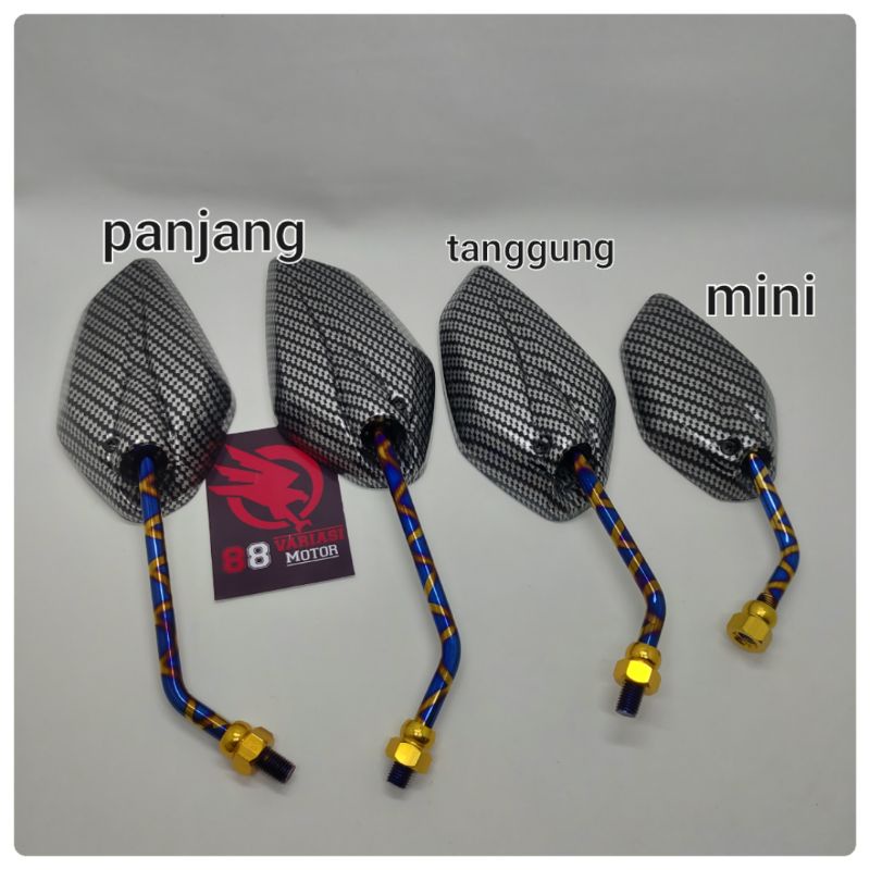 Spion Yamaha Jupiter Karbon Gagang Blue X Panjang - Tanggung - Kecil / Spion Variasi Karbon Yamaha Jupiter Mio Fino Aerox Nmax Lexi Vixion Vega