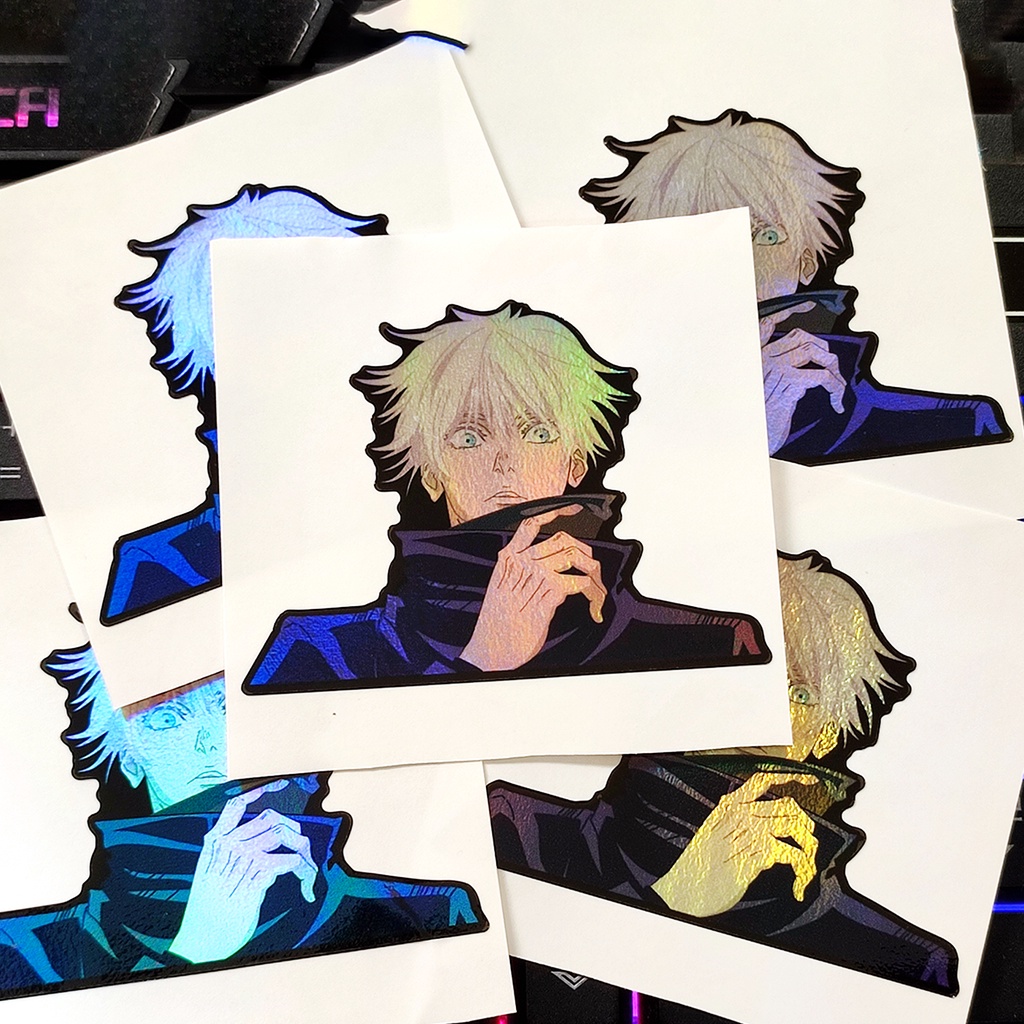 STICKER STIKER HOLOGRAM ANIME -JUJUTSU KAISEN OPEN MASK GOJOU SATORU - STIKER LAPTOP