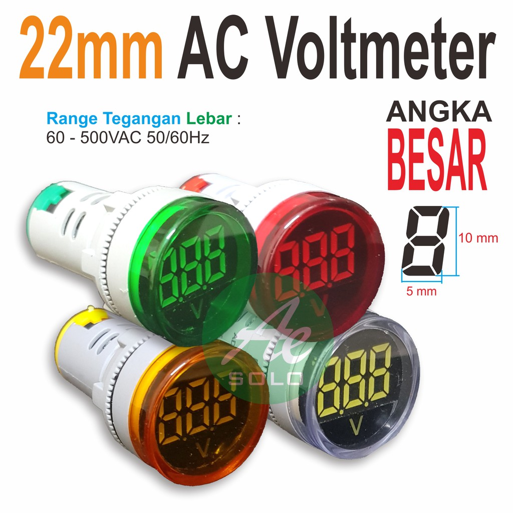 Pilot Lamp Digital Voltmeter 22mm AC 60-500V Volt Meter Digital Angka Besar