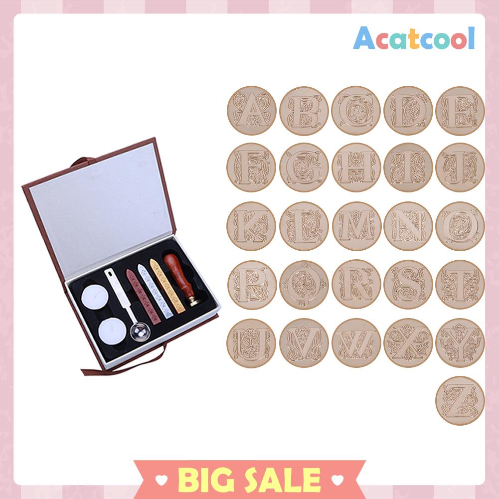 Stempel Segel Lilin 26 Huruf Alfabet Inggris Lima Kelopak Bunga Bahan Metal