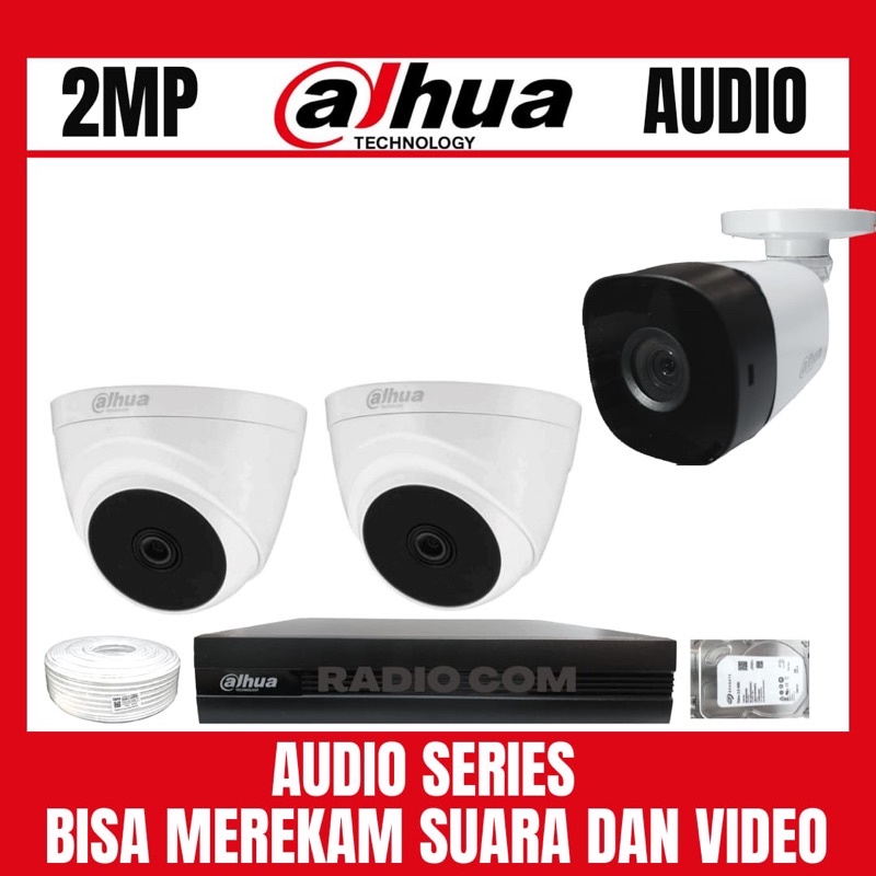 PAKET CCTV DAHUA 2MP 4 CHANNEL 3 CAMERA AUDIO BISA MEREKAM SUARA DAN VIDEO