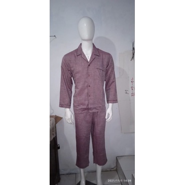 piyama katun pria dewasa lengan panjang la mirage merah maroon
