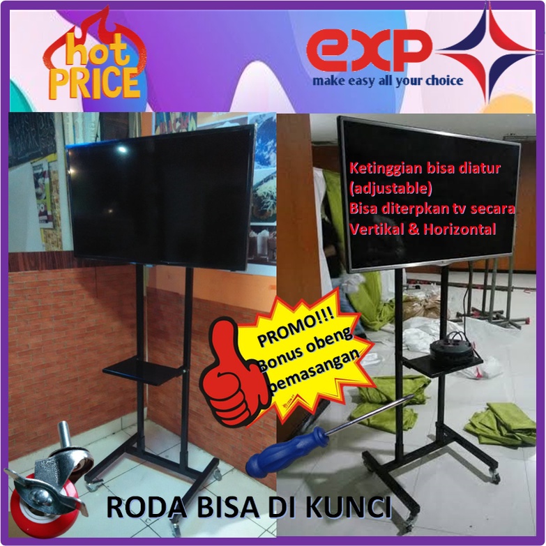 Garansi cocok!!! Bracket TV Standing 32&quot; s/d 65&quot; UNIVERSAL pakai RODA KOKOH 100% BESI MURNI-14