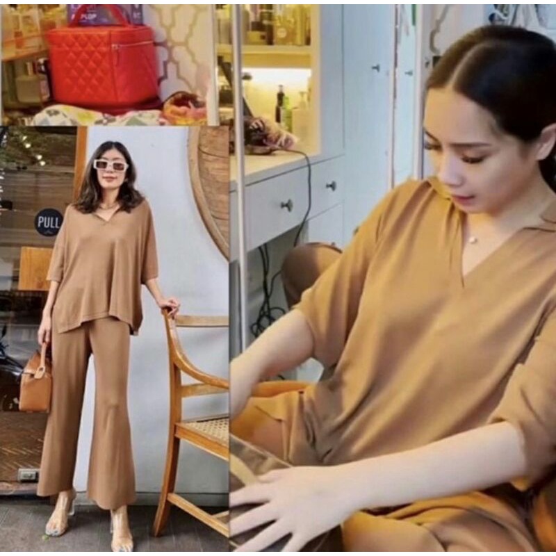 Nagita Knit Set Slit Loose Top & Pants