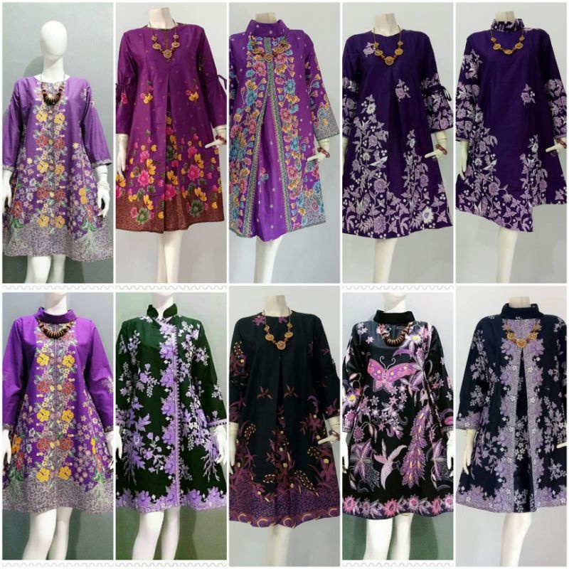 Tunik blouse batik warna ungu purple lilac unggul jaya batik