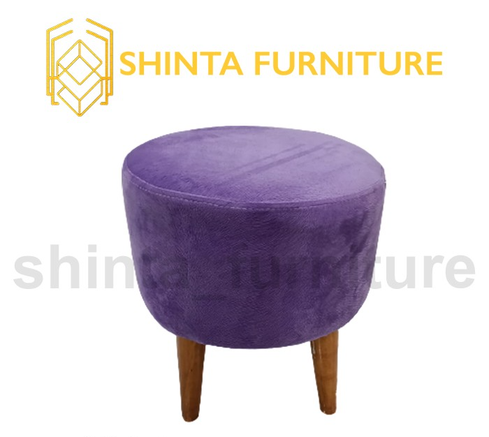 Kursi bulat kain ungu / kursi stool / Kursi Stoll Motif Polos Ungu